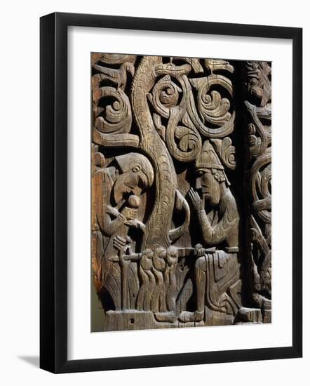 Nordic Saga or Legend of Siegfried or Sigurd, 12th century wood panel from Setesdale Church Norway-null-Framed Photographic Print