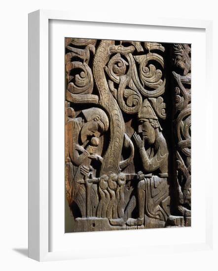 Nordic Saga or Legend of Siegfried or Sigurd, 12th century wood panel from Setesdale Church Norway-null-Framed Photographic Print