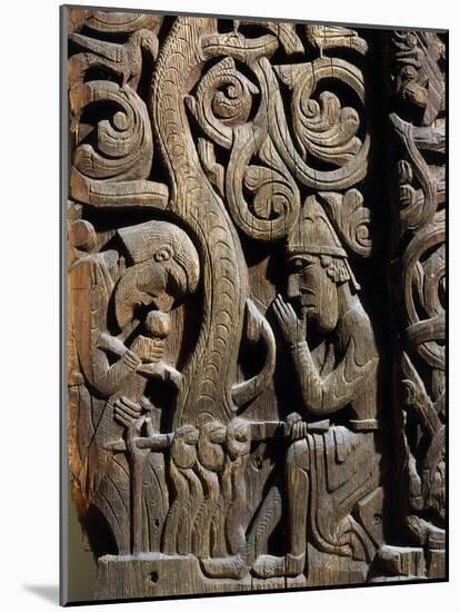 Nordic Saga or Legend of Siegfried or Sigurd, 12th century wood panel from Setesdale Church Norway-null-Mounted Photographic Print