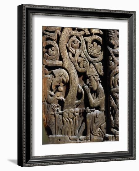 Nordic Saga or Legend of Siegfried or Sigurd, 12th century wood panel from Setesdale Church Norway-null-Framed Photographic Print