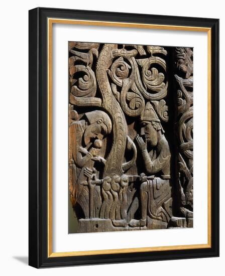 Nordic Saga or Legend of Siegfried or Sigurd, 12th century wood panel from Setesdale Church Norway-null-Framed Photographic Print