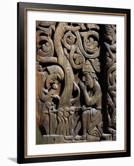 Nordic Saga or Legend of Siegfried or Sigurd, 12th century wood panel from Setesdale Church Norway-null-Framed Photographic Print