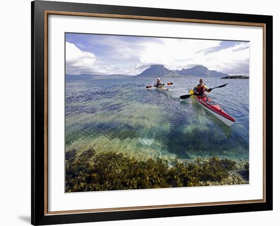 Nordland, Helgeland, Sea Kayakers Explore Calm Coastal Waters of Southern Nordland, Norway-Mark Hannaford-Framed Photographic Print