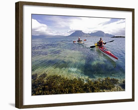 Nordland, Helgeland, Sea Kayakers Explore Calm Coastal Waters of Southern Nordland, Norway-Mark Hannaford-Framed Photographic Print