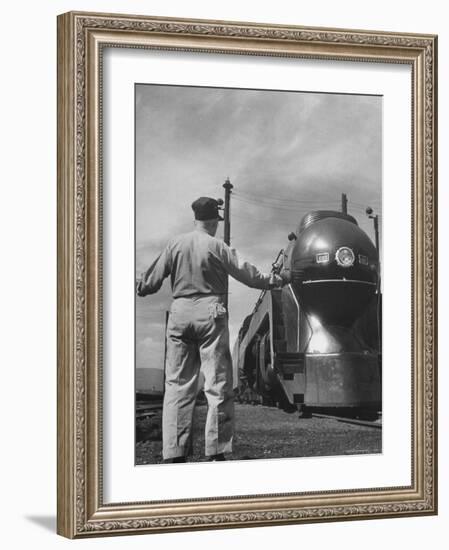 Norfolk and Western's Streamlined Passenger Locomotive Arriving at the Western End of the Road-Thomas D^ Mcavoy-Framed Photographic Print