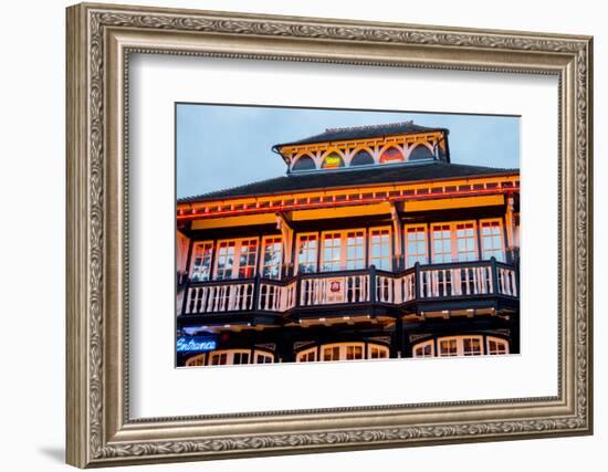 Norfolk, Norwich, Zaks Diner is illuminated in yellow at twilight-Charles Bowman-Framed Photographic Print