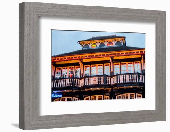 Norfolk, Norwich, Zaks Diner is illuminated in yellow at twilight-Charles Bowman-Framed Photographic Print