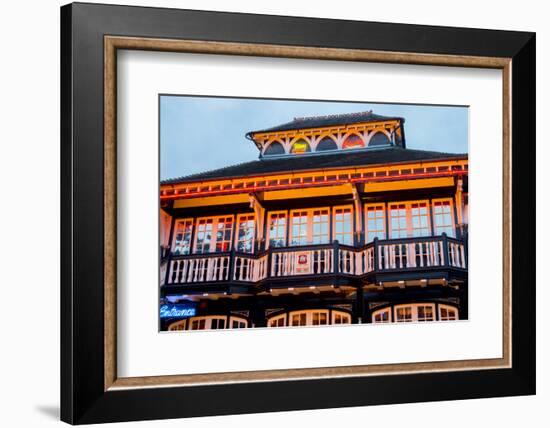 Norfolk, Norwich, Zaks Diner is illuminated in yellow at twilight-Charles Bowman-Framed Photographic Print