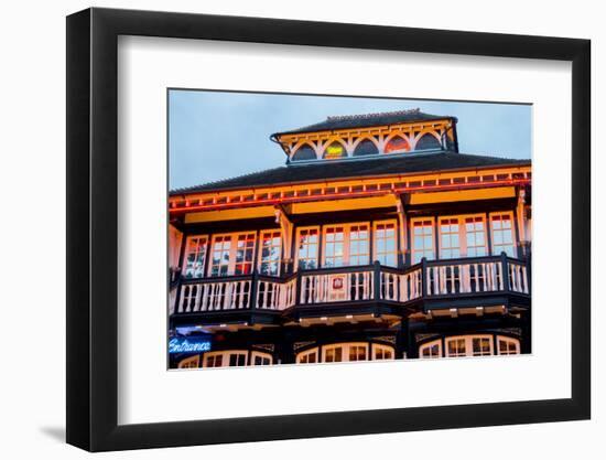 Norfolk, Norwich, Zaks Diner is illuminated in yellow at twilight-Charles Bowman-Framed Photographic Print