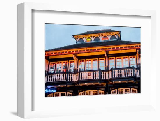 Norfolk, Norwich, Zaks Diner is illuminated in yellow at twilight-Charles Bowman-Framed Photographic Print