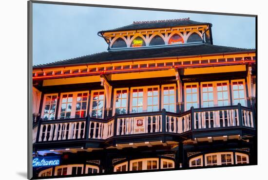 Norfolk, Norwich, Zaks Diner is illuminated in yellow at twilight-Charles Bowman-Mounted Photographic Print