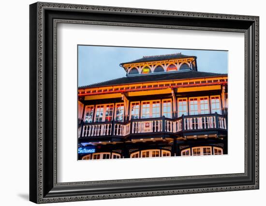 Norfolk, Norwich, Zaks Diner is illuminated in yellow at twilight-Charles Bowman-Framed Photographic Print