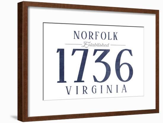 Norfolk, Virginia - Established Date (Blue)-Lantern Press-Framed Art Print