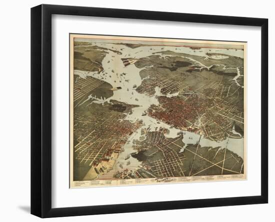 Norfolk, Virginia - Panoramic Map-Lantern Press-Framed Art Print