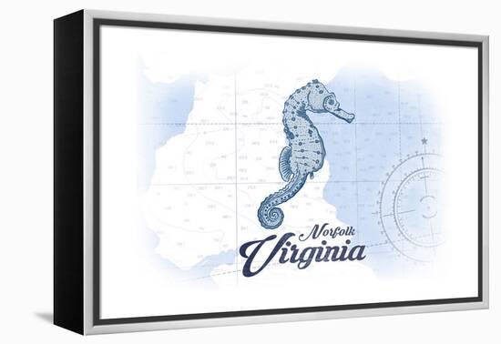 Norfolk, Virginia - Seahorse - Blue - Coastal Icon-Lantern Press-Framed Stretched Canvas