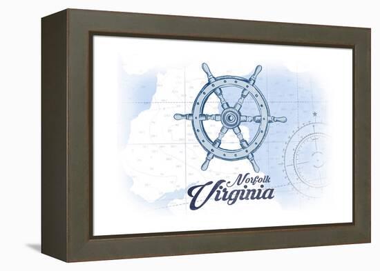 Norfolk, Virginia - Ship Wheel - Blue - Coastal Icon-Lantern Press-Framed Stretched Canvas