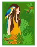 Girl in Tropical Paradise with Blue Bird-Noriko Sakura-Mounted Art Print