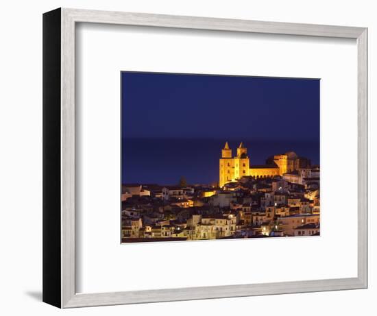 Norman Cathedral Lit Up at Dusk, Cefalu, Sicily, Italy, Mediterranean, Europe-John Miller-Framed Photographic Print