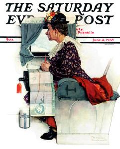 "Airplane Trip" or "First Flight" Saturday Evening Post Cover, June 4,1938 by Norman Rockwell