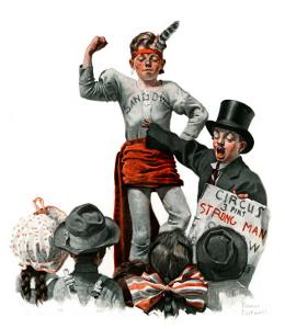 "Circus Strongman", June 3,1916 by Norman Rockwell