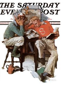 "Cramming" Saturday Evening Post Cover, June 13,1931 by Norman Rockwell