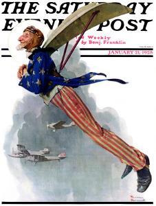 "Flying Uncle Sam" Saturday Evening Post Cover, January 21,1928 by Norman Rockwell