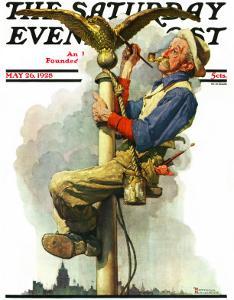 "Gilding the Eagle" or "Painting the Flagpole" Saturday Evening Post Cover, May 26,1928 by Norman Rockwell