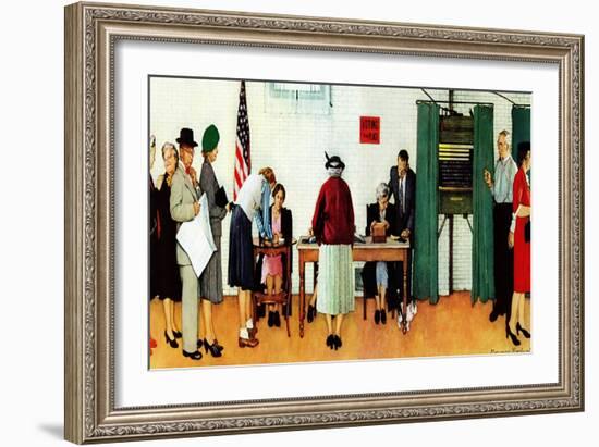 "Norman Rockwell Paints America at the Polls", November 4,1944-Norman Rockwell-Framed Giclee Print