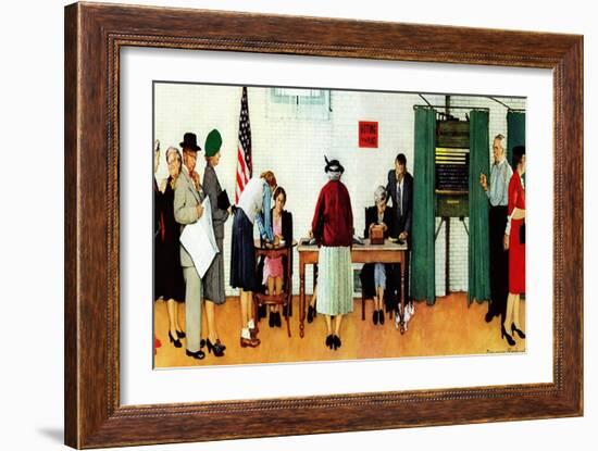 "Norman Rockwell Paints America at the Polls", November 4,1944-Norman Rockwell-Framed Giclee Print