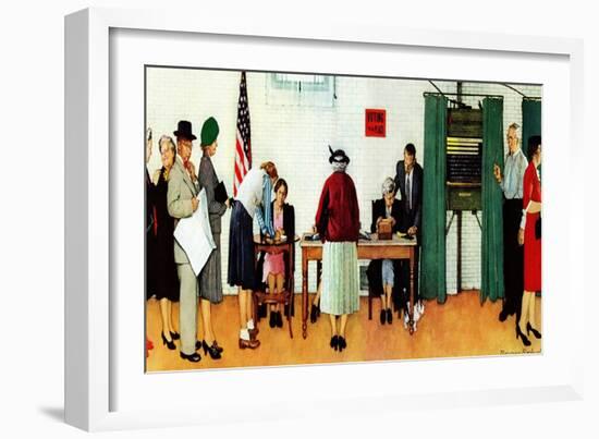 "Norman Rockwell Paints America at the Polls", November 4,1944-Norman Rockwell-Framed Giclee Print