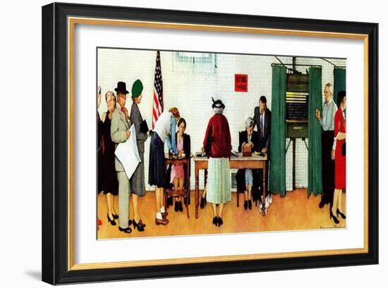 "Norman Rockwell Paints America at the Polls", November 4,1944-Norman Rockwell-Framed Giclee Print