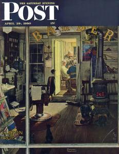 "Shuffleton's Barbershop" Saturday Evening Post Cover, April 29,1950 by Norman Rockwell
