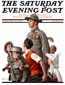 "When Johnny Comes Marching Home" Saturday Evening Post Cover, February 22,1919 by Norman Rockwell