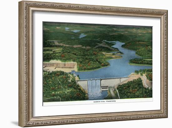 Norris, Tennessee - Aerial View of Norris Dam and Lake, c.1944-Lantern Press-Framed Art Print