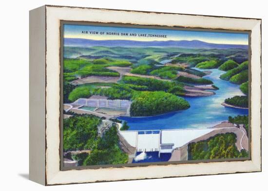 Norris, Tennessee - Aerial View of Norris Dam and Norris Lake-Lantern Press-Framed Stretched Canvas