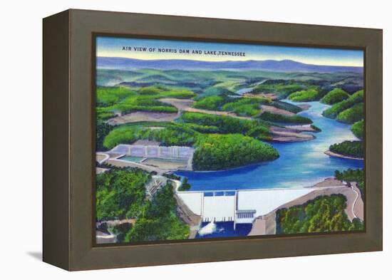 Norris, Tennessee - Aerial View of Norris Dam and Norris Lake-Lantern Press-Framed Stretched Canvas