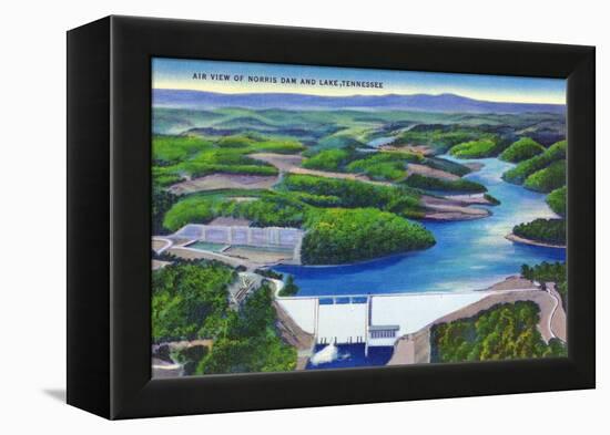 Norris, Tennessee - Aerial View of Norris Dam and Norris Lake-Lantern Press-Framed Stretched Canvas