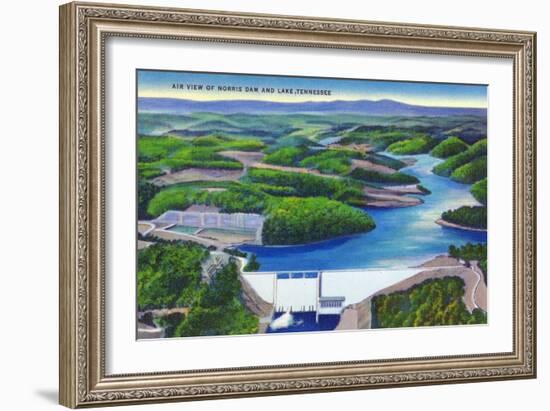 Norris, Tennessee - Aerial View of Norris Dam and Norris Lake-Lantern Press-Framed Art Print