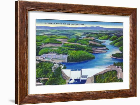 Norris, Tennessee - Aerial View of Norris Dam and Norris Lake-Lantern Press-Framed Art Print