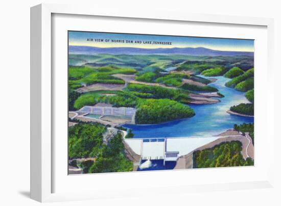 Norris, Tennessee - Aerial View of Norris Dam and Norris Lake-Lantern Press-Framed Art Print