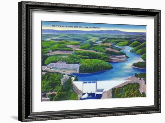 Norris, Tennessee - Aerial View of Norris Dam and Norris Lake-Lantern Press-Framed Art Print