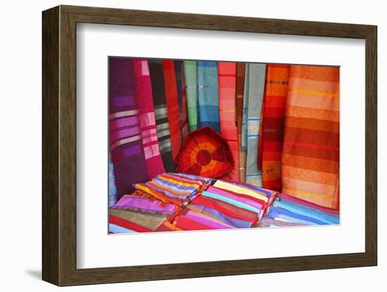 North Africa, Africa, Morocco, Marrakesh. Tradtional Moroccan textiles.-Kymri Wilt-Framed Photographic Print