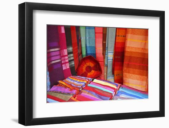 North Africa, Africa, Morocco, Marrakesh. Tradtional Moroccan textiles.-Kymri Wilt-Framed Photographic Print