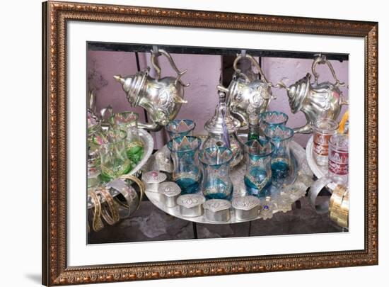 North Africa, Morocco, Marrakech. Traditional Moroccan mint tea glasses and tea pots.-Emily Wilson-Framed Premium Photographic Print