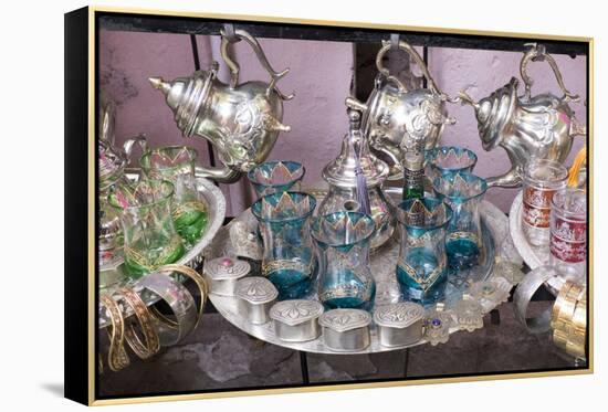 North Africa, Morocco, Marrakech. Traditional Moroccan mint tea glasses and tea pots.-Emily Wilson-Framed Premier Image Canvas