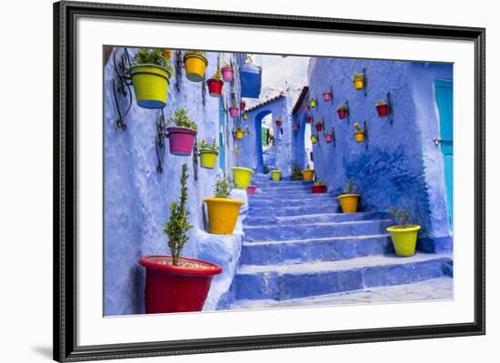 North Africa, Morocco, Traiditoional blue streets of Chefchaouen.-Emily Wilson-Framed Photographic Print