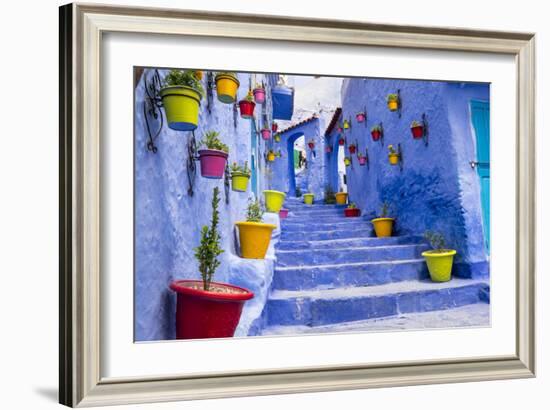 North Africa, Morocco, Traiditoional blue streets of Chefchaouen.-Emily Wilson-Framed Photographic Print