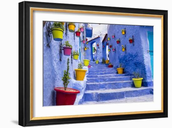 North Africa, Morocco, Traiditoional blue streets of Chefchaouen.-Emily Wilson-Framed Photographic Print