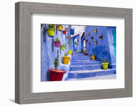 North Africa, Morocco, Traiditoional blue streets of Chefchaouen.-Emily Wilson-Framed Photographic Print