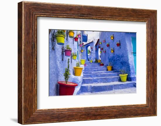 North Africa, Morocco, Traiditoional blue streets of Chefchaouen.-Emily Wilson-Framed Photographic Print